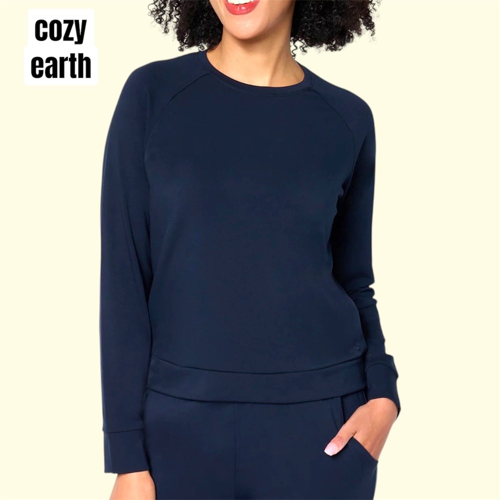 Cozy Earth Navy Blue Raglan Sleeve Crewneck Sweatshirt Top Size M